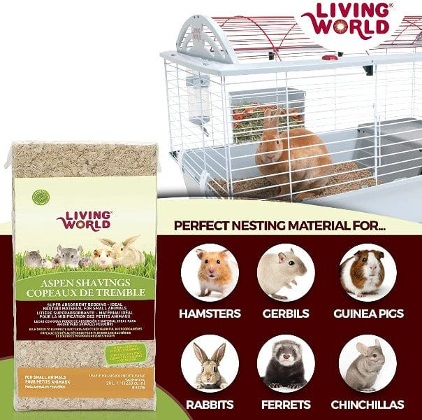 Living World Aspen Shavings for Small Animals - Natural Bedding for Hamsters, Rabbits & Guinea Pigs - Dust-Free Small Pet Cage Liner for Comfort & Odor Control