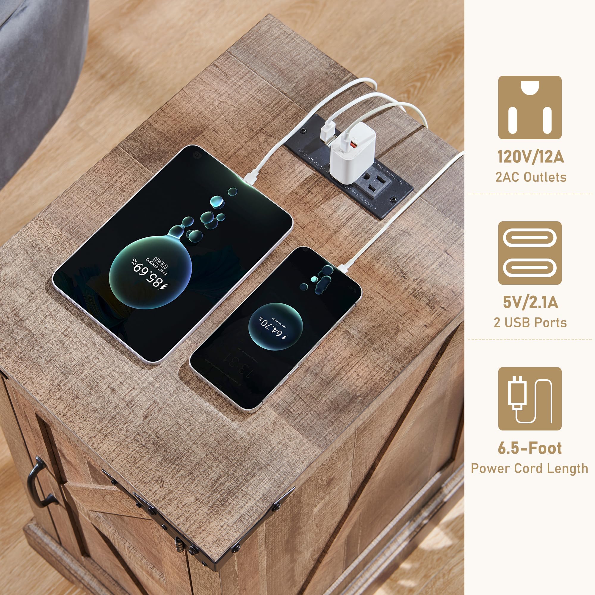 Rustic Farmhouse Nightstand with USB Charging Station - 17