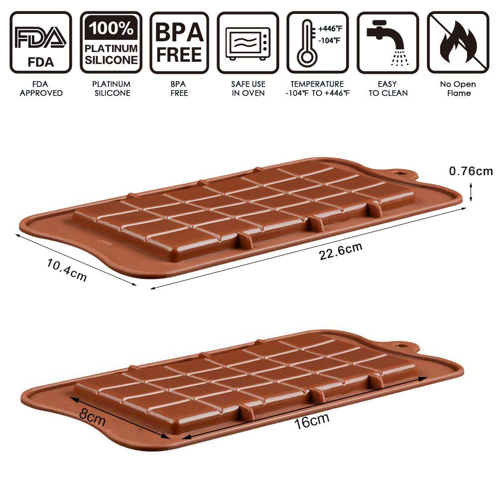 3-Piece Silicone Chocolate Molds Set - Non-Stick Break Apart Candy Molds for DIY Baking, Protein Bars & Energy Snacks | Perfect for Home Baking, Party Treats & Holiday Gifts