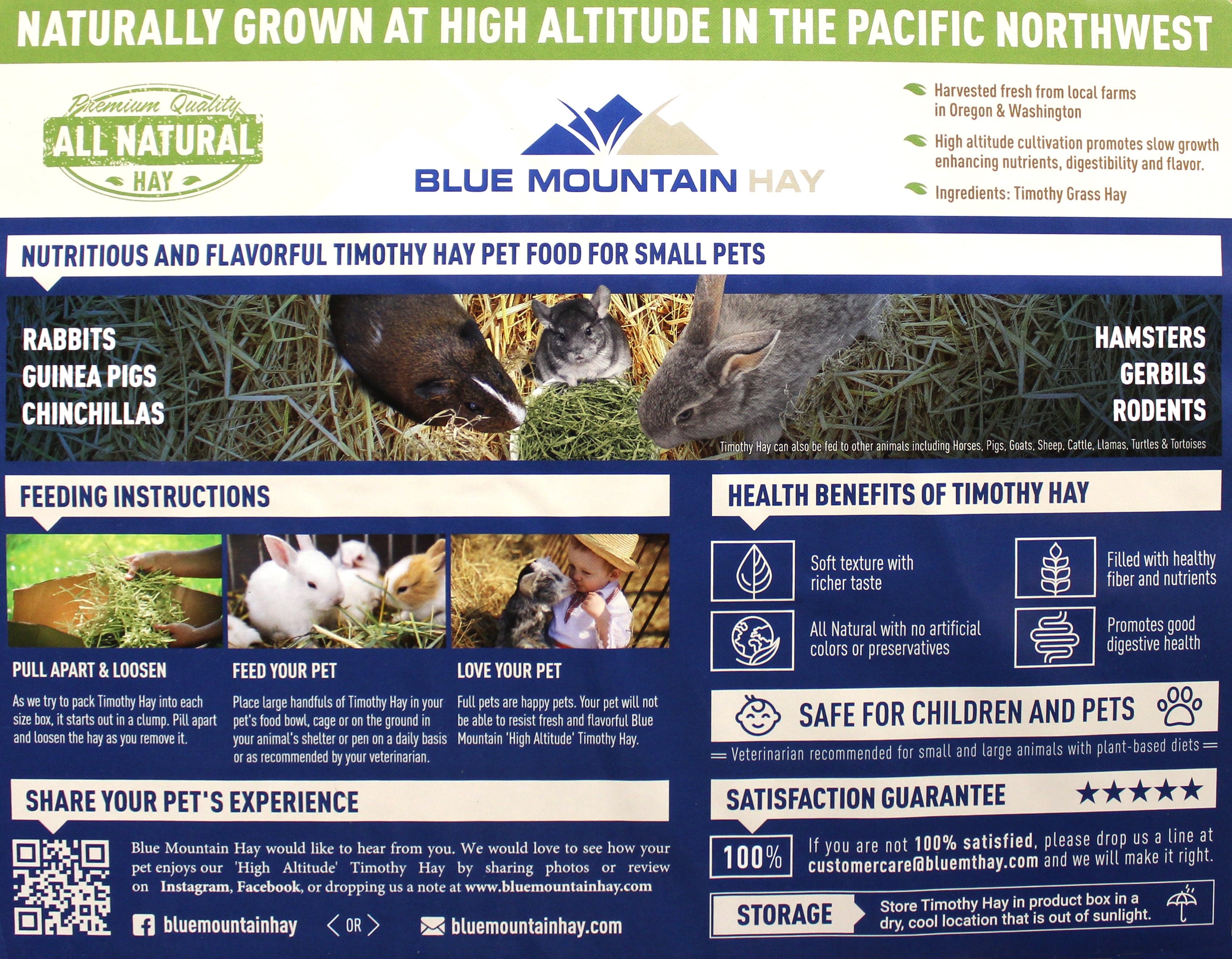 Premium Blue Mountain Hay - High Altitude Timothy Hay (2nd Cutting) for Rabbits, Guinea Pigs & Small Pets - Natural Forage for Healthy Digestion - Perfect for Feeding, Nesting & Playtime