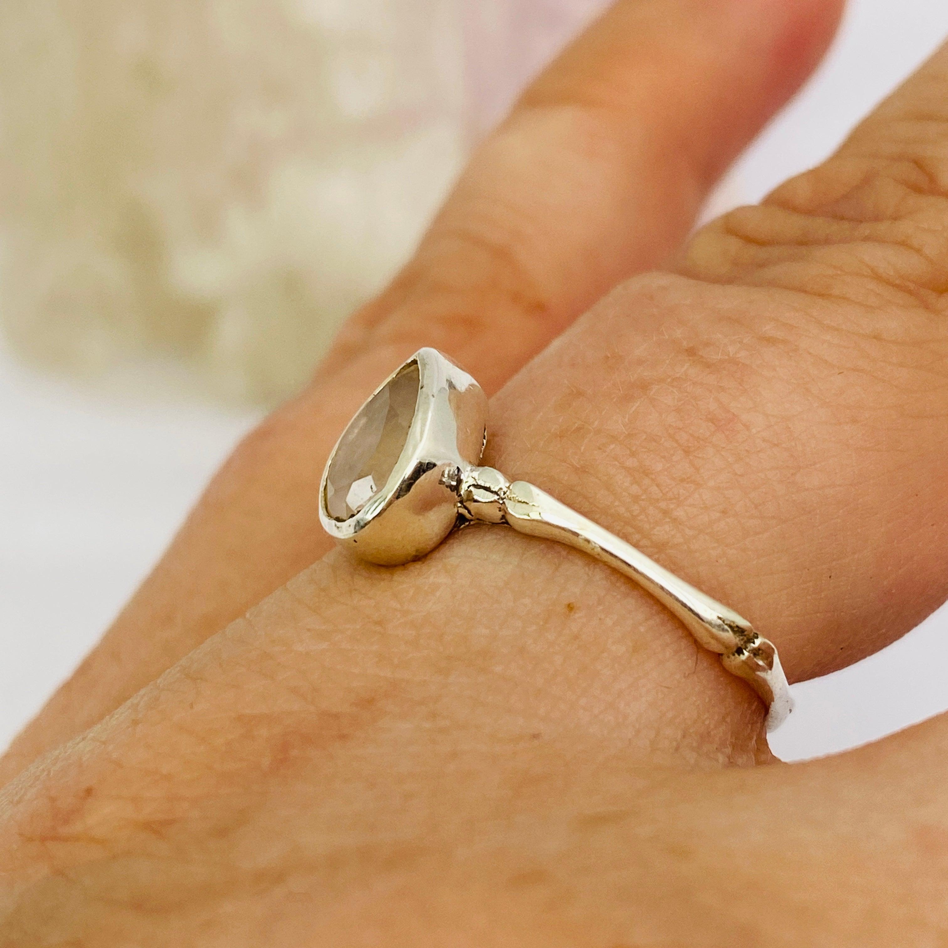 Rose Quartz Faceted Teardrop Fine Band Ring - Dainty Crystal Jewelry for Women - Perfect for Everyday Wear, Gifts & Spiritual Healing