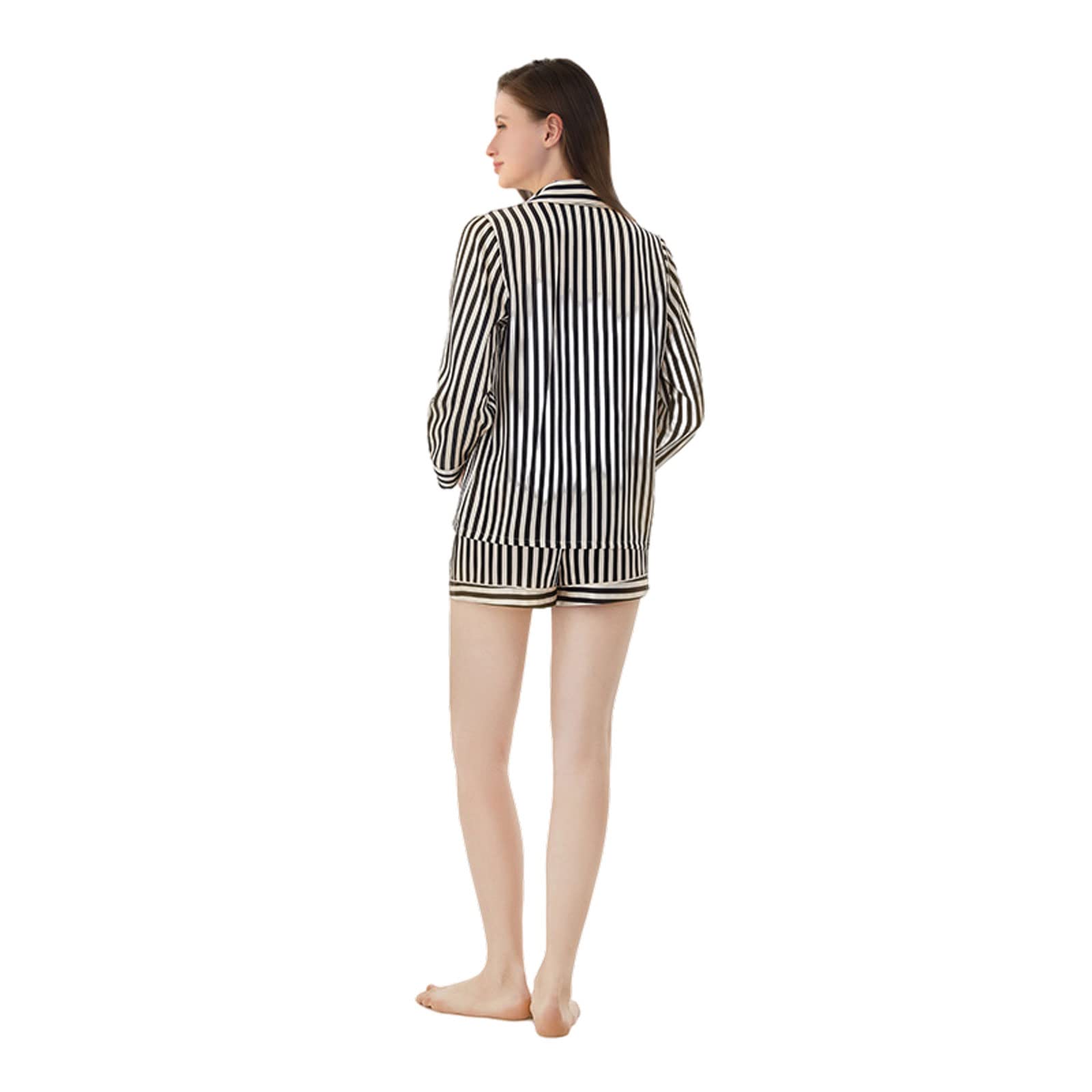 Women's 100% Silk Pajama Set with Shorts & Long Sleeve Top - Soft 2-Piece Button Down Sleepwear for Lounge & Comfortable Nightwear - Perfect for Relaxing at Home, Gift Giving and Spa Days