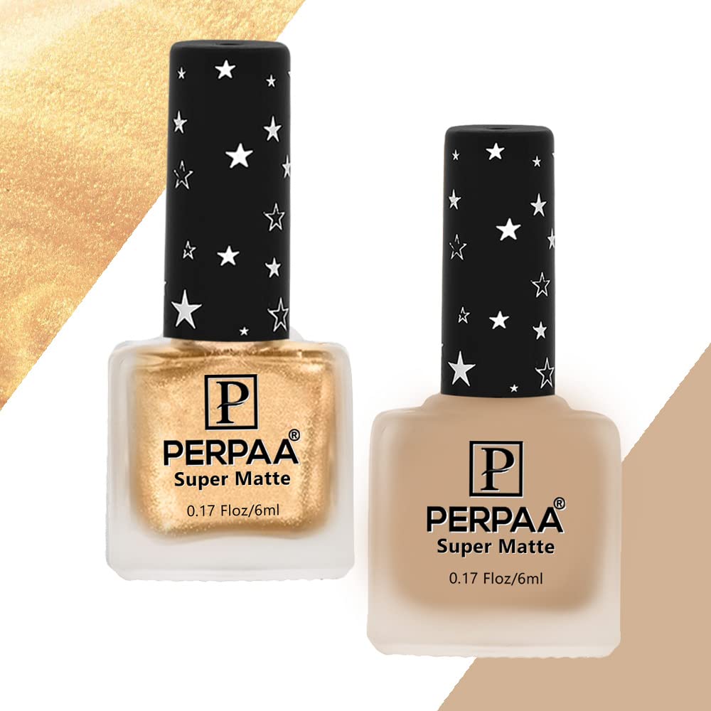 PERPAA® Super Matte Nail Polish Set - 2 Long Lasting Waterproof Colors (Gold & Yellow Beige, 6ml Each) | Non-Chip Matte Finish Nail Art Gift for Women | Perfect for Daily Wear, Parties & Special Occasions