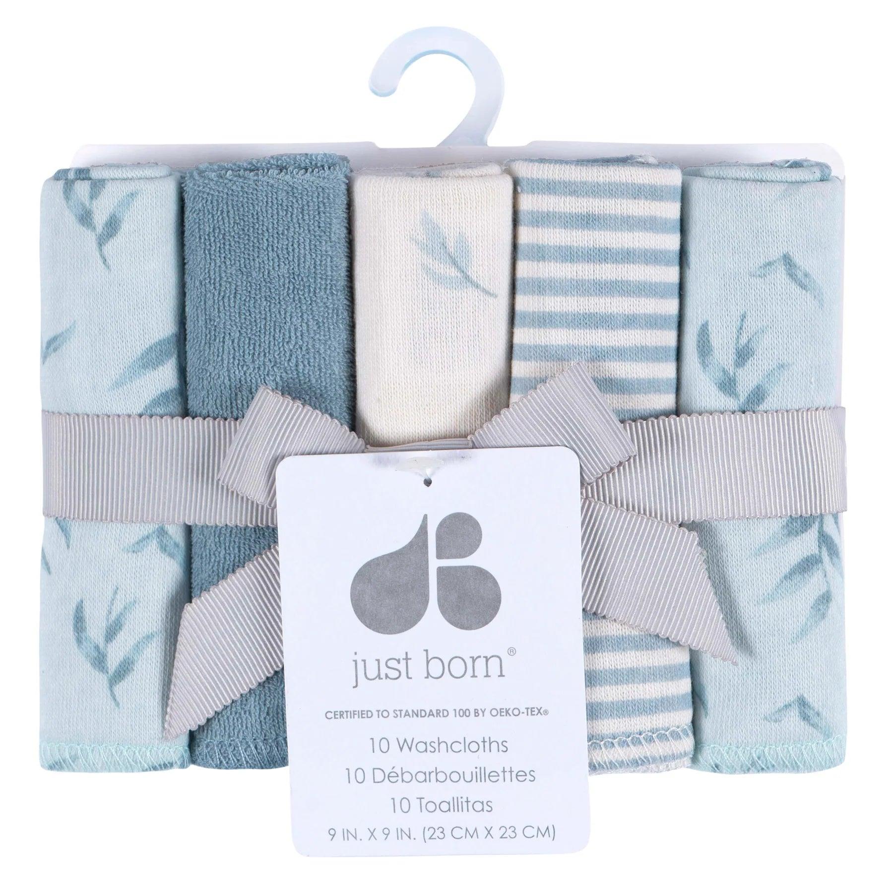 Soft Just Born Baby Washcloths - 10 Pack Hypoallergenic Cotton Cloths for Newborn Bathing, Face Cleaning & Gentle Care | Perfect Baby Shower Gift