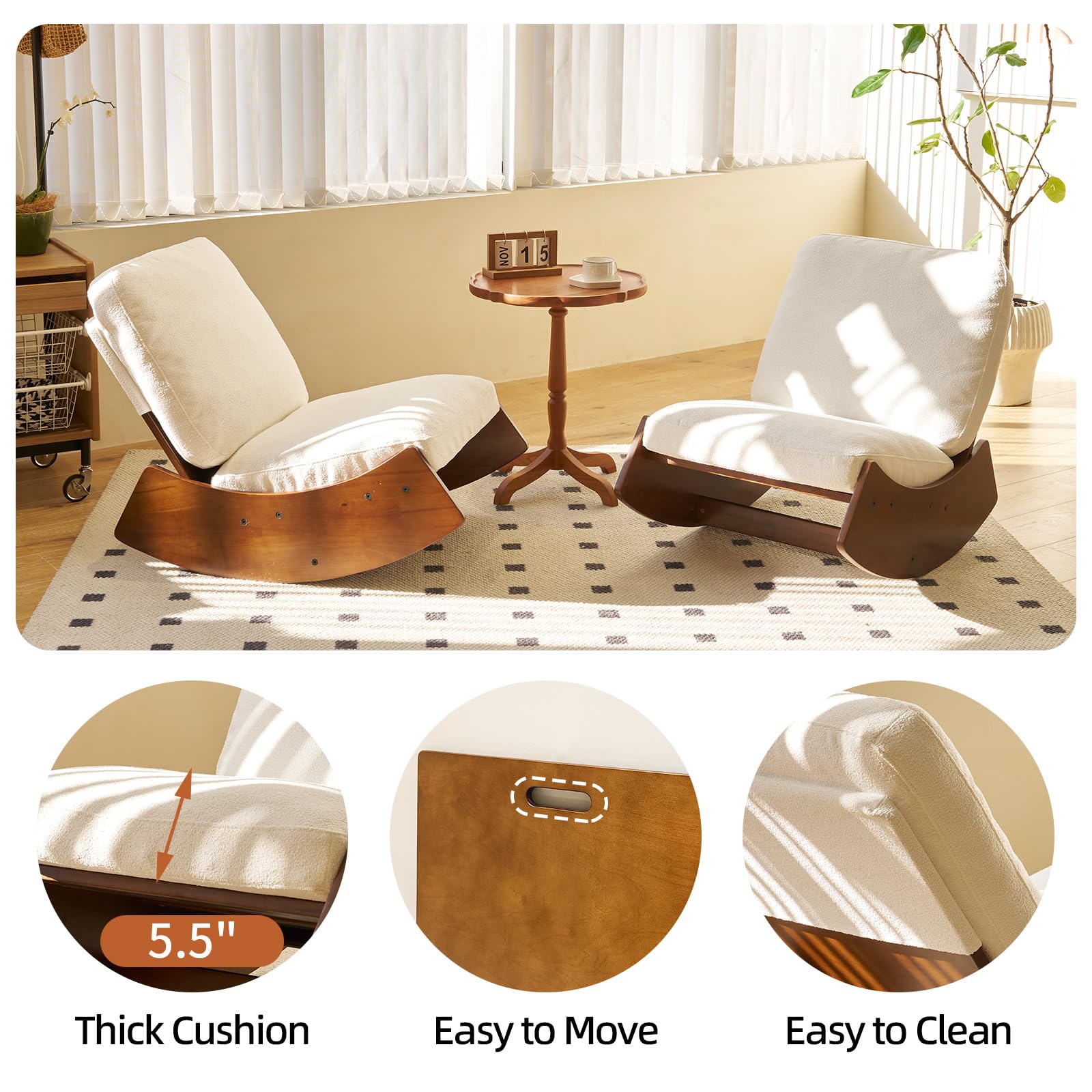 Tall Back Boucle Glider Rocking Chair - Nursery Rocker Accent Chair with Comfy Cushion for Living Room, Bedroom, Baby Room & Hotel - Perfect for Nursing, Reading & Relaxing (White)