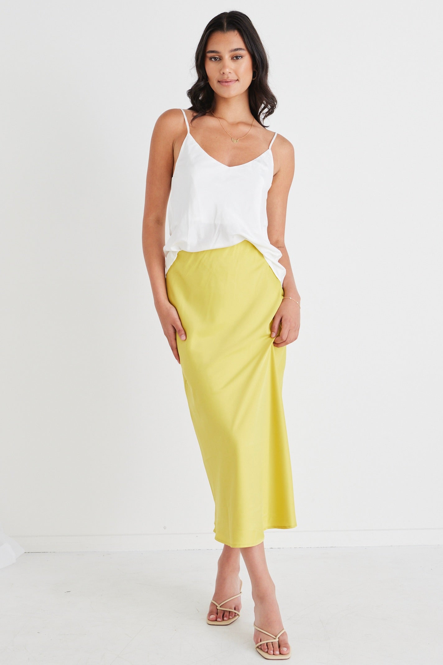 Stylish Collide Citron Satin Bias Cut Midi Skirt for Women - Perfect for Summer Parties, Date Nights & Office Wear