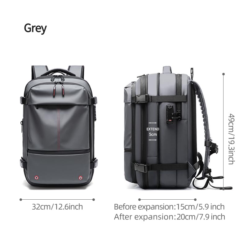 17 Inch Travel Laptop Backpack for Men - Large Capacity Vacuum Compression Business & Hiking Backpack with Extended Storage (Grey) - Perfect for Work Commute, Business Trips & Outdoor Adventures