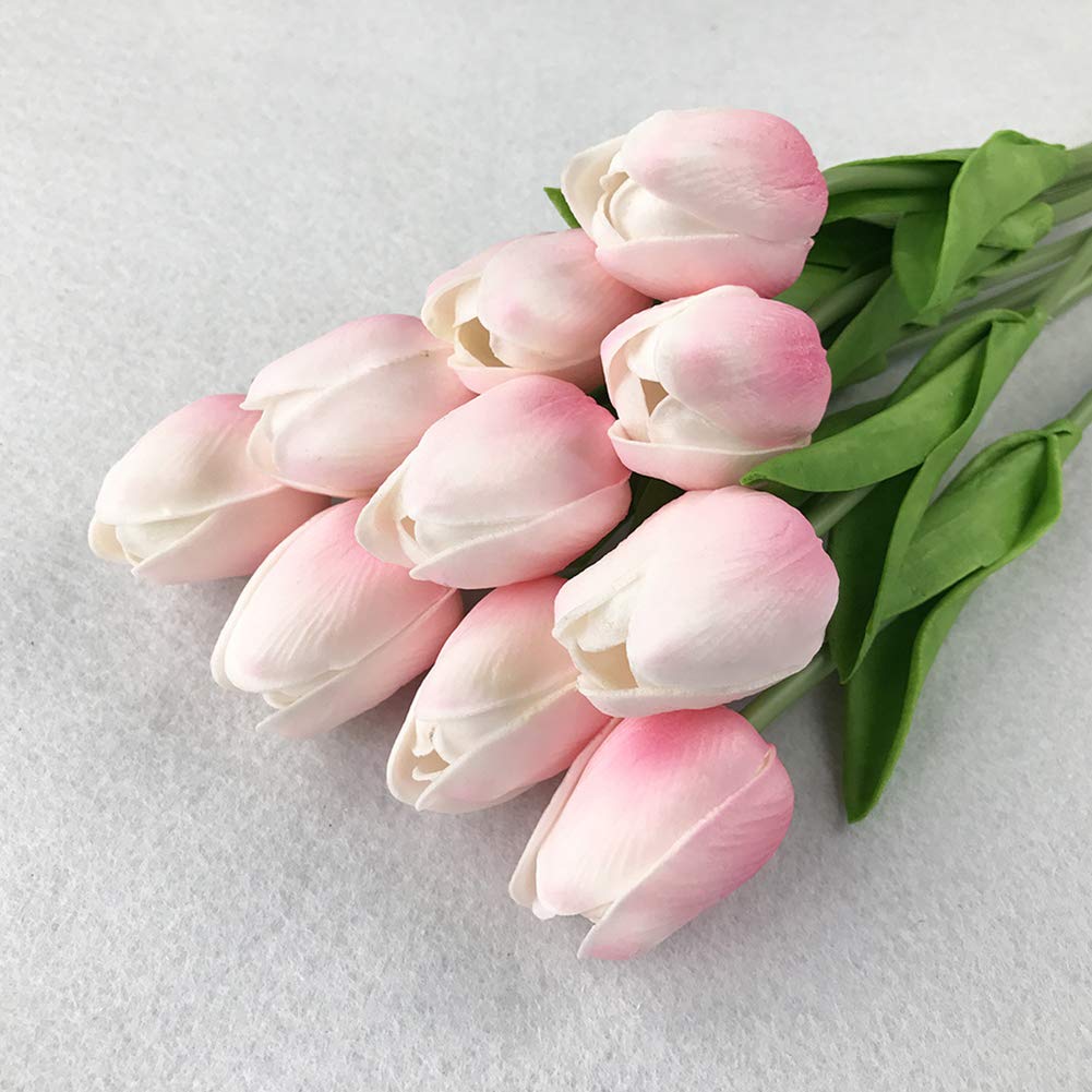 20 Heads Real Touch PU Tulips - Artificial Flowers for Wedding Bouquets, Home, Office & Room Decor - Lifelike Fake Flowers Arrangement for Centerpieces, Parties & Events