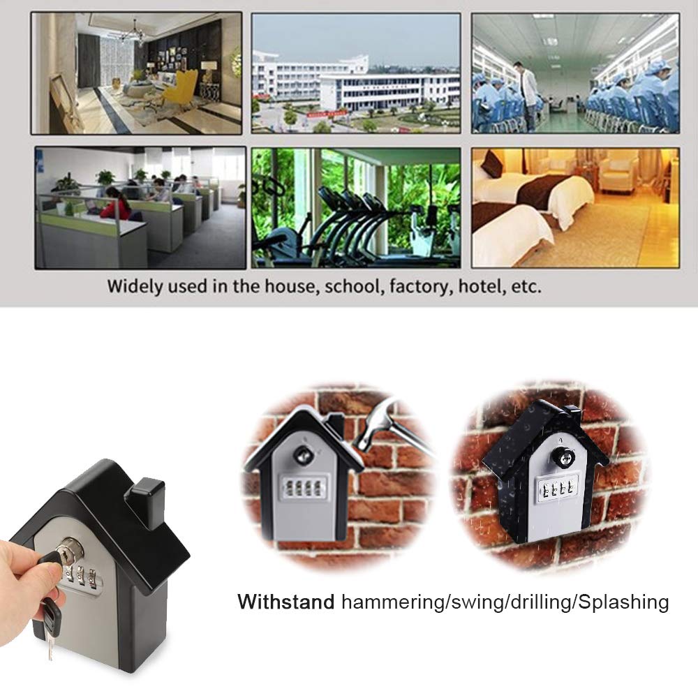 4-Digit Combination Key Lock Box - Wall Mount Zinc Alloy Key Safe for Outdoor Use | Weatherproof Resettable Code Key Storage with Mounting Kit | Perfect for House Spare Keys, Vacation Rentals & Airbnb Property Access