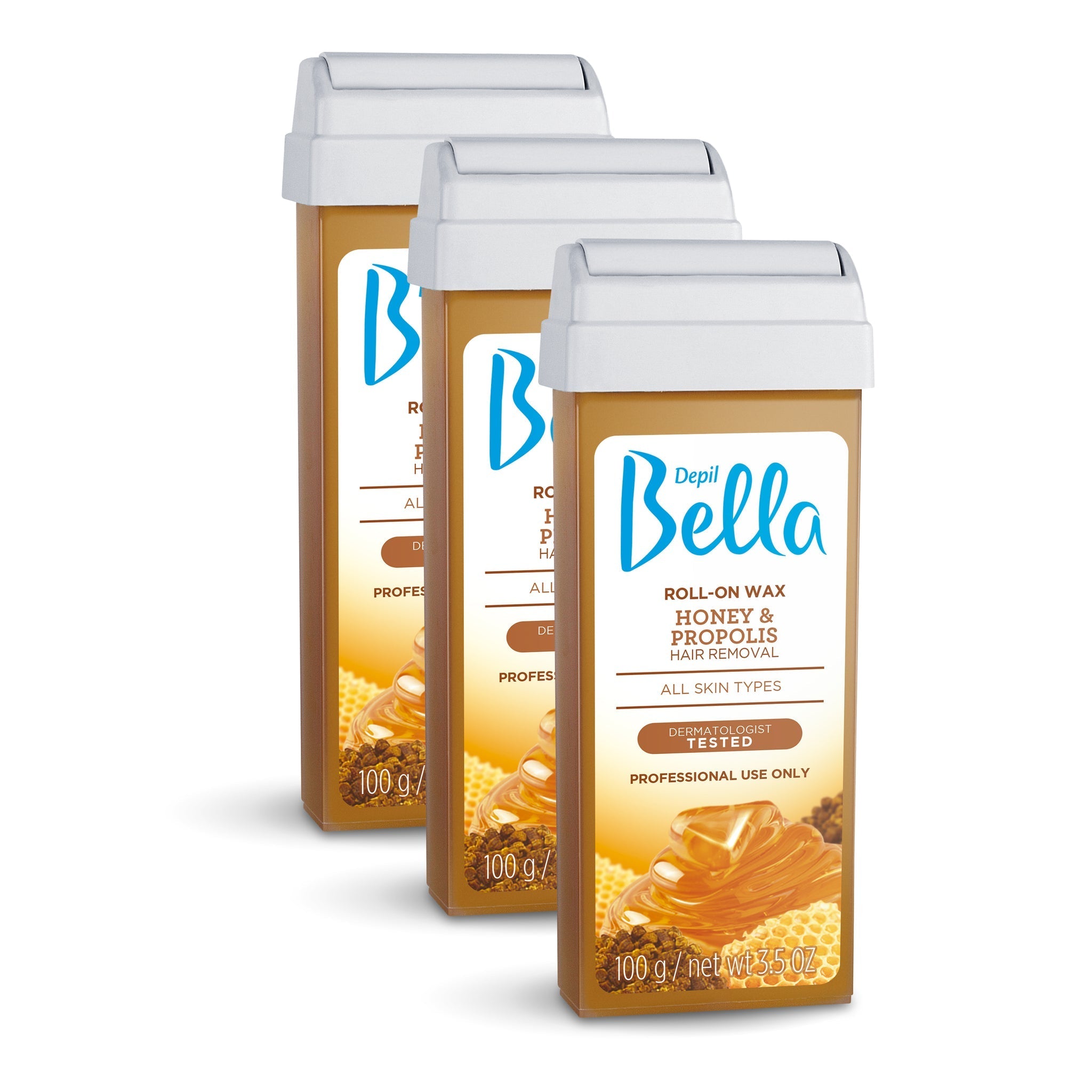 Depil Bella Roll-On Honey & Propolis Wax Hair Removal Cartridges - 3.52Oz (3 Pack) for Smooth, Hair-Free Skin at Home or Salon