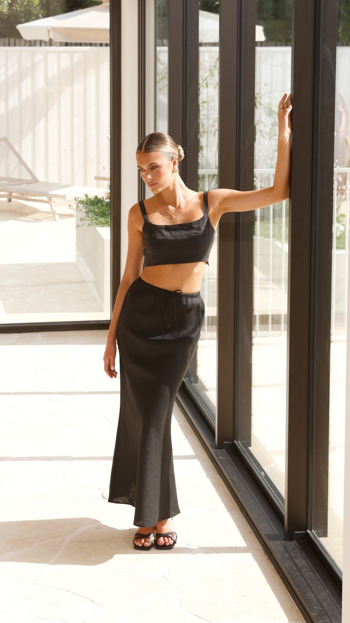Amani Linen Maxi Skirt for Women - Flowy Long Summer Skirt with Side Slit, Black - Perfect for Beach Vacations, Boho Outfits & Casual Wear