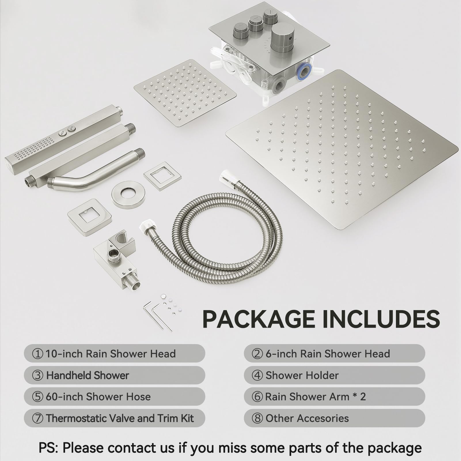 Brushed Nickel Thermostatic Shower System - 10