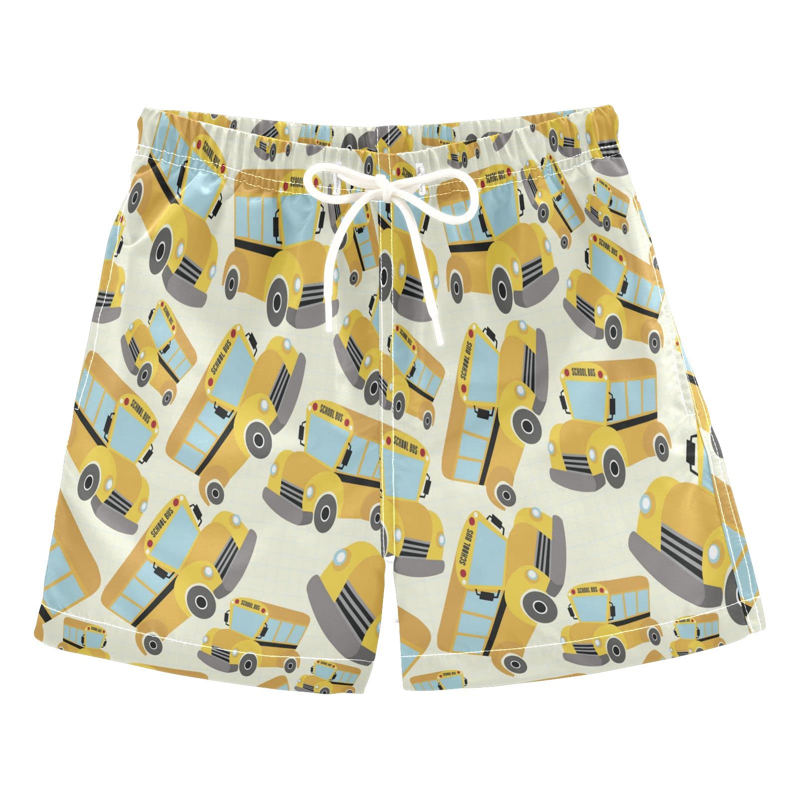 Boccsty Boys Swim Trunks - Tractor Yellow Truck Print Swimwear for Toddler & Kids (2T-XL) | Quick-Dry Board Shorts for Beach, Pool & Summer Water Play