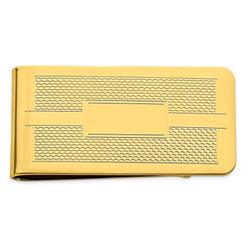 Gold Plated Solid Polished Honey Comb & Square Engravable Money Clip (50x23mm) - Luxury Men's Jewelry Gift for Weddings, Graduations & Special Occasions