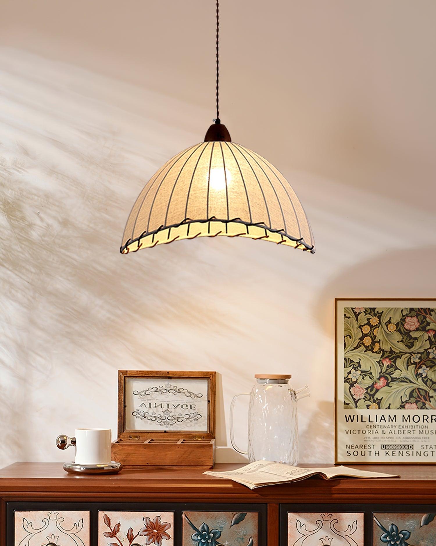 Modern Fabric Pendant Lamp - Handwoven Rattan Hanging Light for Dining Room, Bedroom, Living Room & Kitchen | Boho Chic Ceiling Fixture with Warm Ambient Lighting
