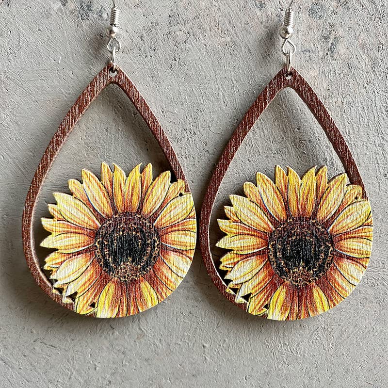 Western Cowgirl Cowboy Earrings Set - Boho Vintage Handmade Turquoise & Leather Dangle Earrings for Women | Cow Print Wood Teardrop Earrings | Perfect for Country Concerts, Rodeos & Boho Fashion