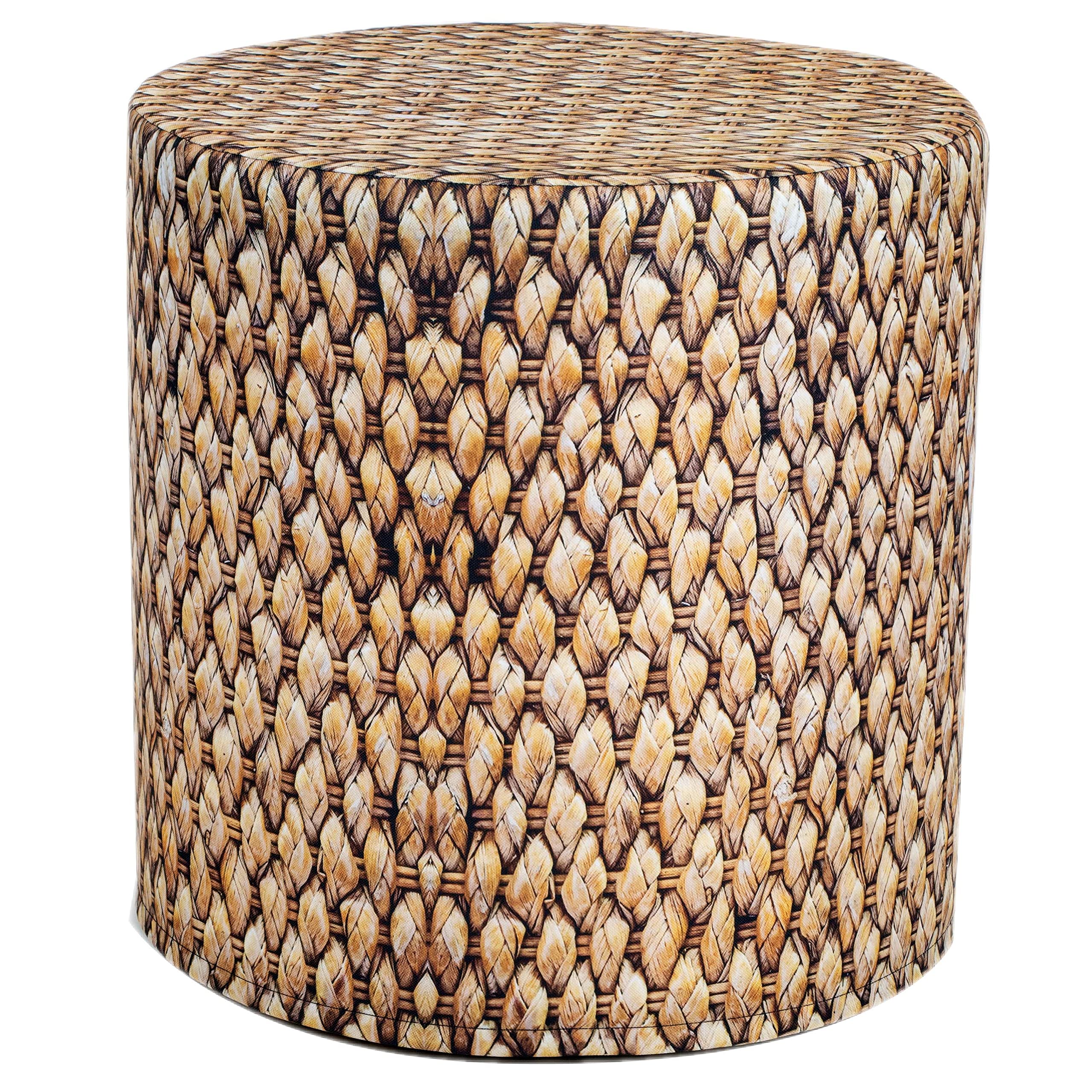 Delsit Woody Outdoor Pouf Ottoman - Waterproof Rattan Print Round Seat, Lightweight Footrest for Living Room & Patio - European Made Indoor/Outdoor Decor Furniture - Perfect for Lounging, Coffee Table Accent & Garden Seating