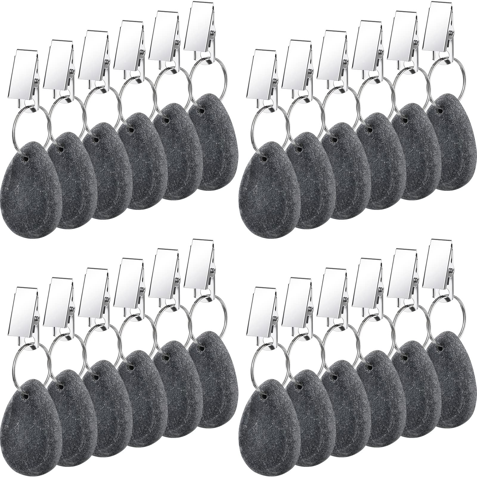 24-Piece Marble Teardrop Tablecloth Weights with Metal Clips - Decorative Table Cover Weights for Outdoor Picnics, Family Parties & Events (Dark Gray) - Perfect for Securing Tablecloths in Windy Conditions