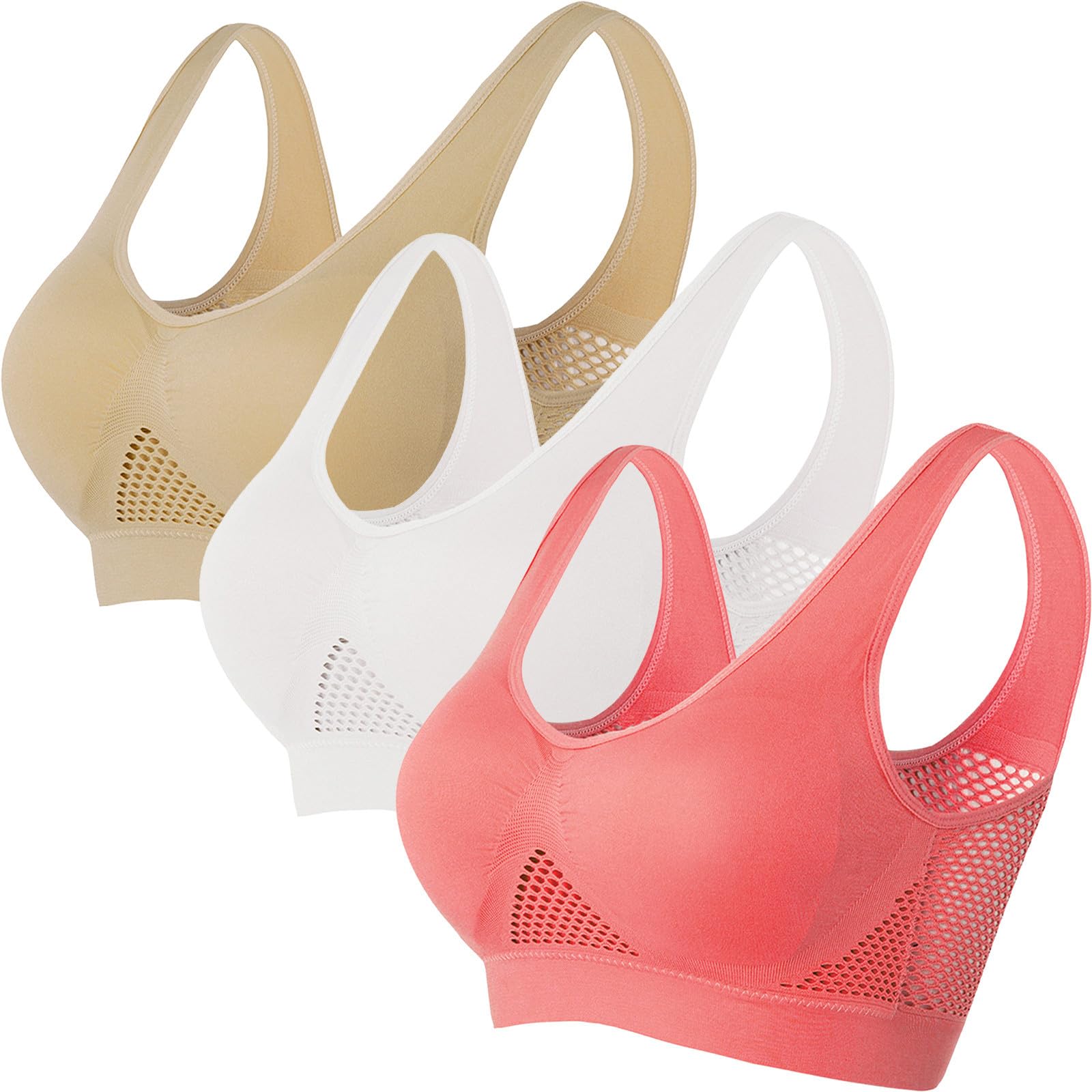 3 Pack Women's Breathable Cool Liftup Air Bra - Large Size Comfortable Mesh Sports Bra for Running, Yoga & Workouts - Stay Cool & Supported All Day