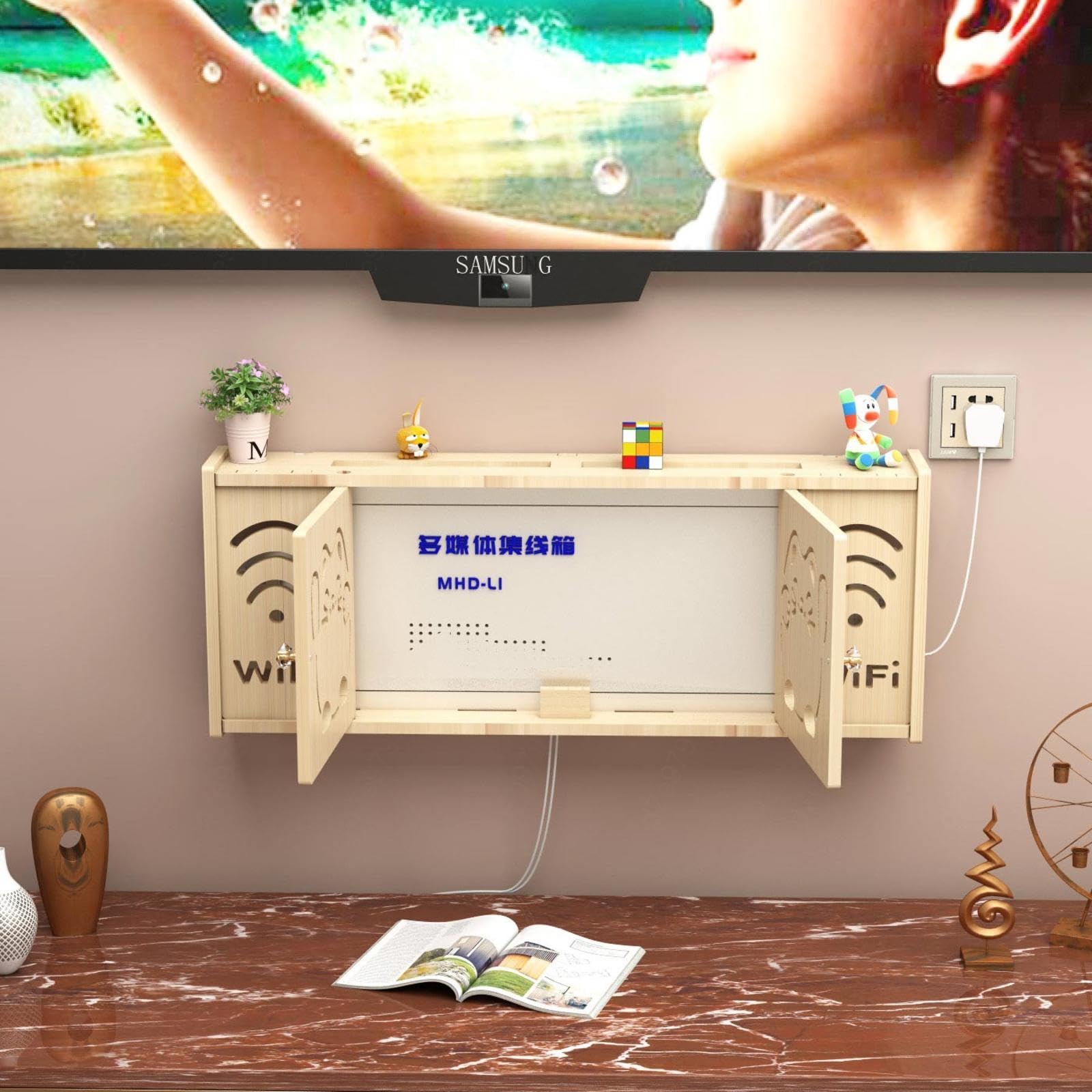 Wall Mounted Router Shelf - Cable Storage Rack for WiFi Modem & Organizer for Home Office