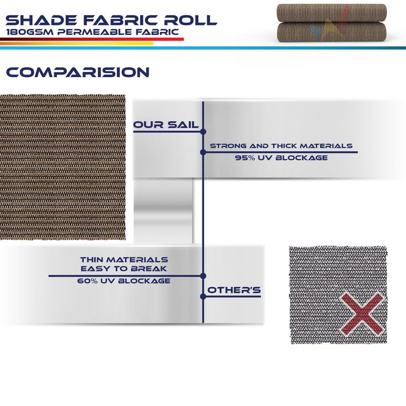 6'x112' Sun Shade Fabric Roll - UV Blocking Shade Cloth for Outdoor Pergola, Patio, Backyard & Greenhouse - Wind Screen Cover in Brown | Perfect for Sun Protection, Privacy Screening & Plant Shading