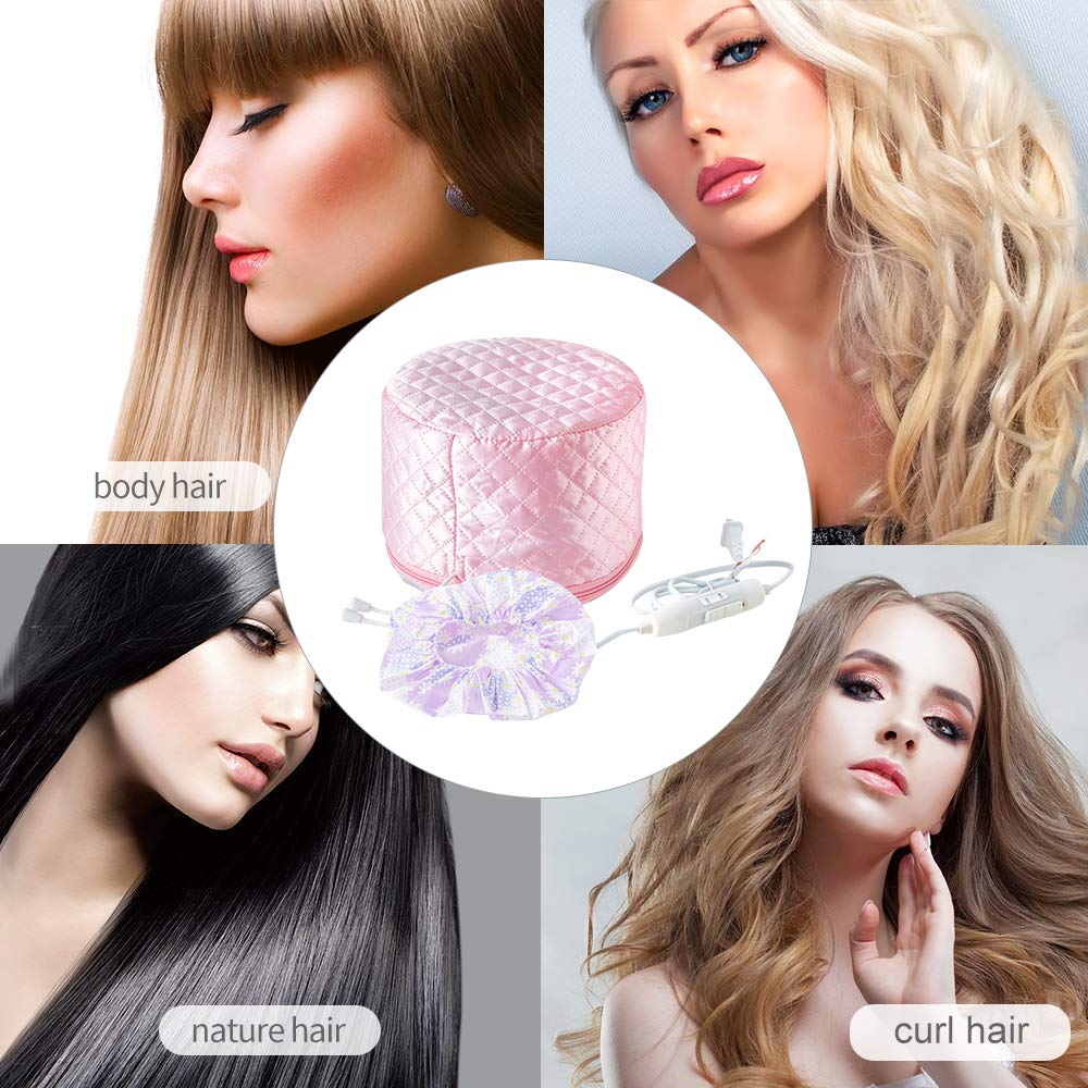 110V Hair Heat Treatment Cap for Deep Conditioning - Thermal Spa Cap with Steamer for Hair Nourishment & Repair - Pink Hair Care Hat for Home & Salon Use - Perfect for Hair Mask, Keratin Treatment & Relaxing Spa Days