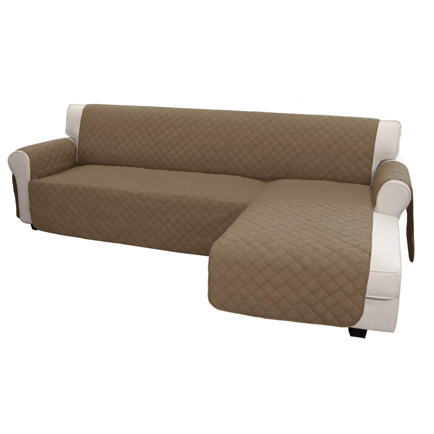 **Reversible L-Shaped Sofa Slipcover - Camel Color, Stretchable Furniture Protector for Sectional Couch & Chaise Lounge - Pet & Kid Friendly, Easy to Clean - Perfect for Living Room, Family Room & Home Theater**