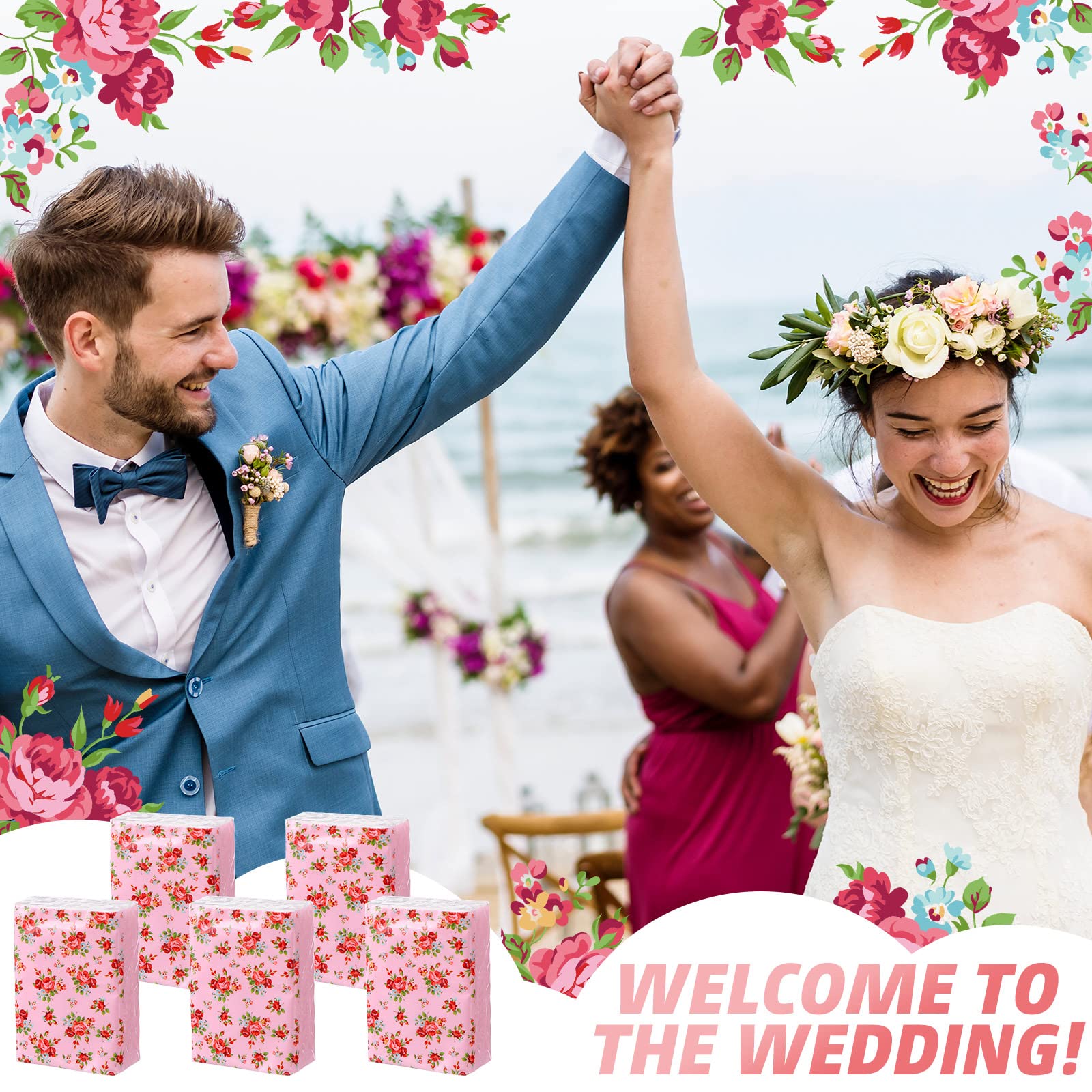 100 Pack Floral Travel Tissue Pockets - Soft 3-Ply Mini Facial Tissues for Wedding, Holiday & Spring Picnic (7 Sheets Each) | Perfect for Purse, Car, Office & On-the-Go Use