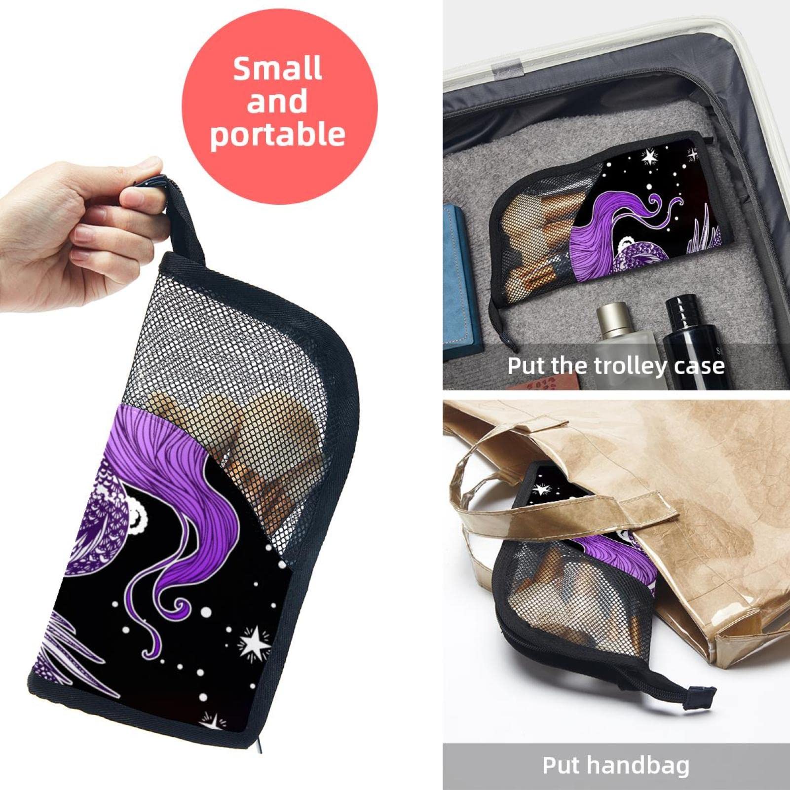 12-Piece Makeup Brush Organizer Bag with Starry Space Mermaid Design - Portable Cosmetic Brush Holder Case for Travel, Home & Professional Makeup Artists