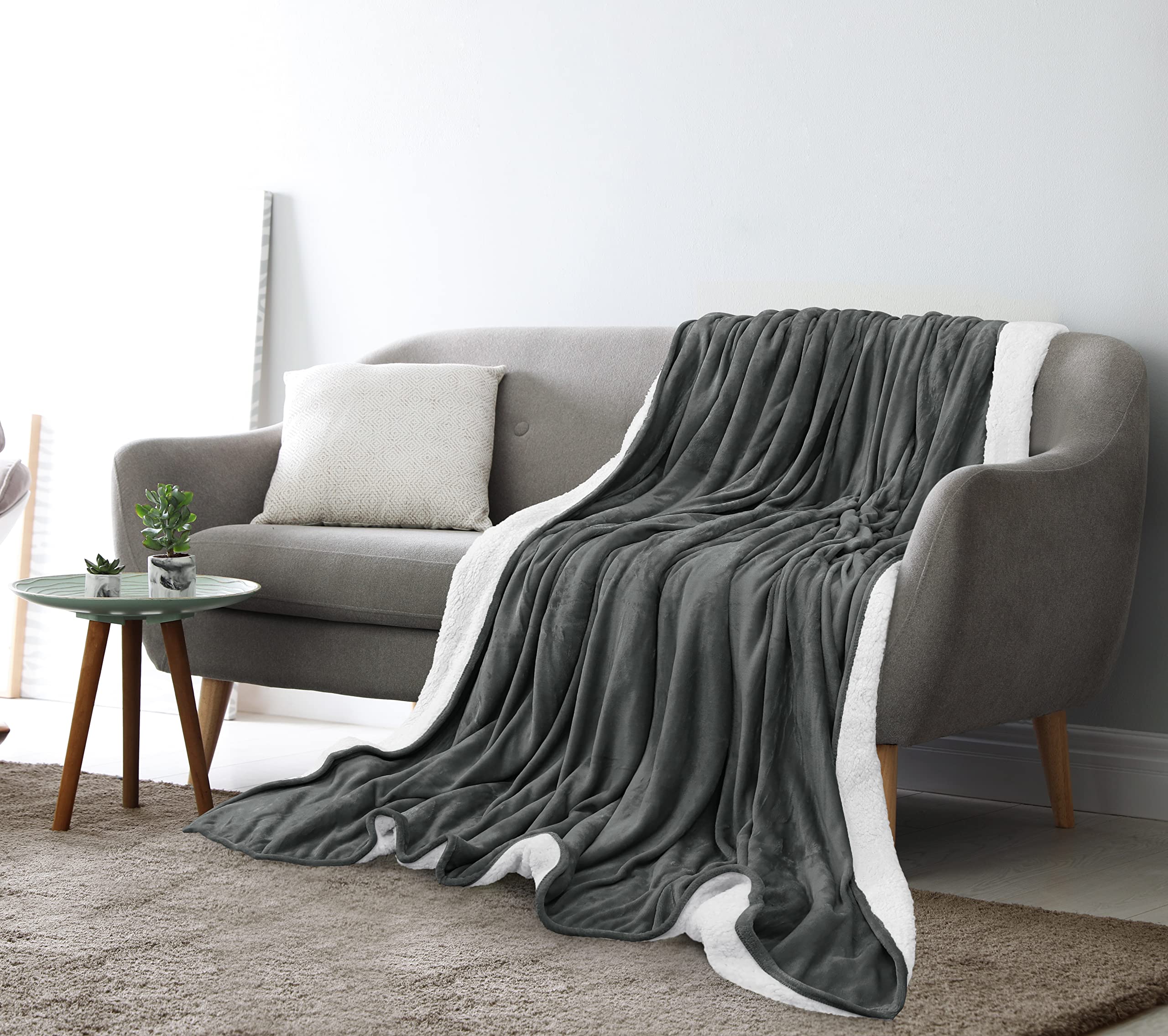 Utopia Bedding Sherpa Blanket Full Size (Grey, 90x84 Inches) - Ultra Soft Lightweight Reversible Fleece Blanket for Bed, Sofa, Camping & Travel - Cozy Home Decor & Outdoor Adventure Essential