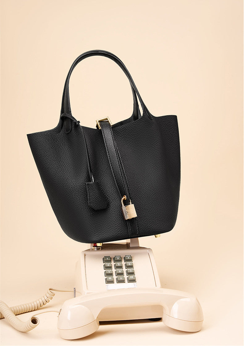 Stylish Genuine Leather Bucket Bag for Women - Trendy Crossbody Shoulder Handbag - Perfect for Work, Travel & Everyday Use