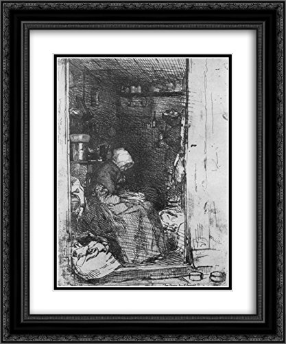 Vintage 'Old Woman With Rags' 20x24 Black Ornate Framed Art Print by James McNeill Whistler - Double Matted Museum Quality Wall Decor for Living Room, Bedroom & Office