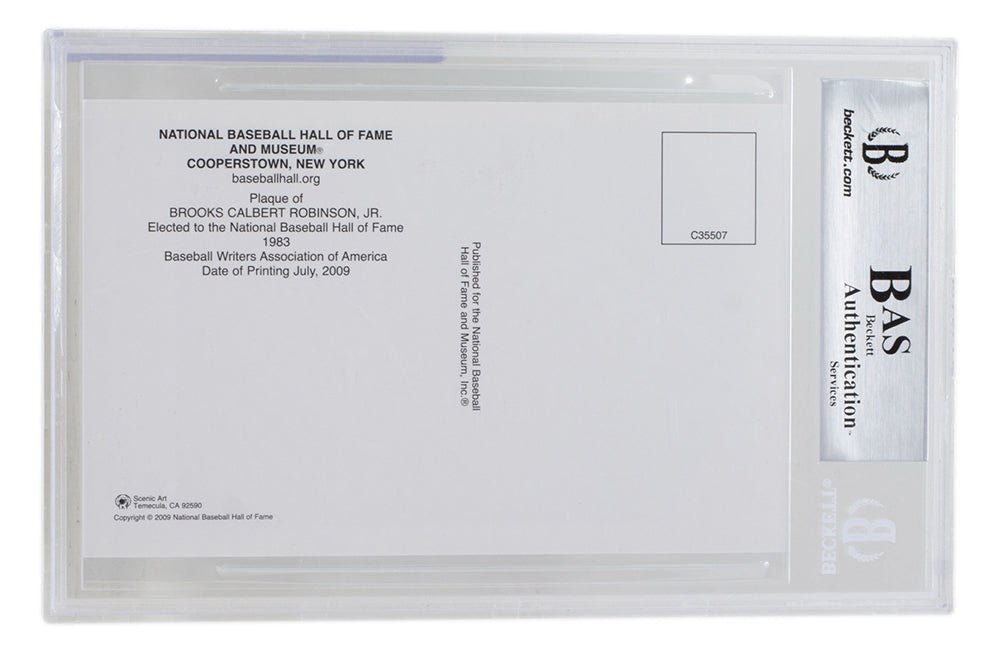 Brooks Robinson Autographed Slabbed Baltimore Orioles Hall of Fame Plaque Postcard BAS 090 - Perfect for Baseball Memorabilia Collectors & Sports Fans Display