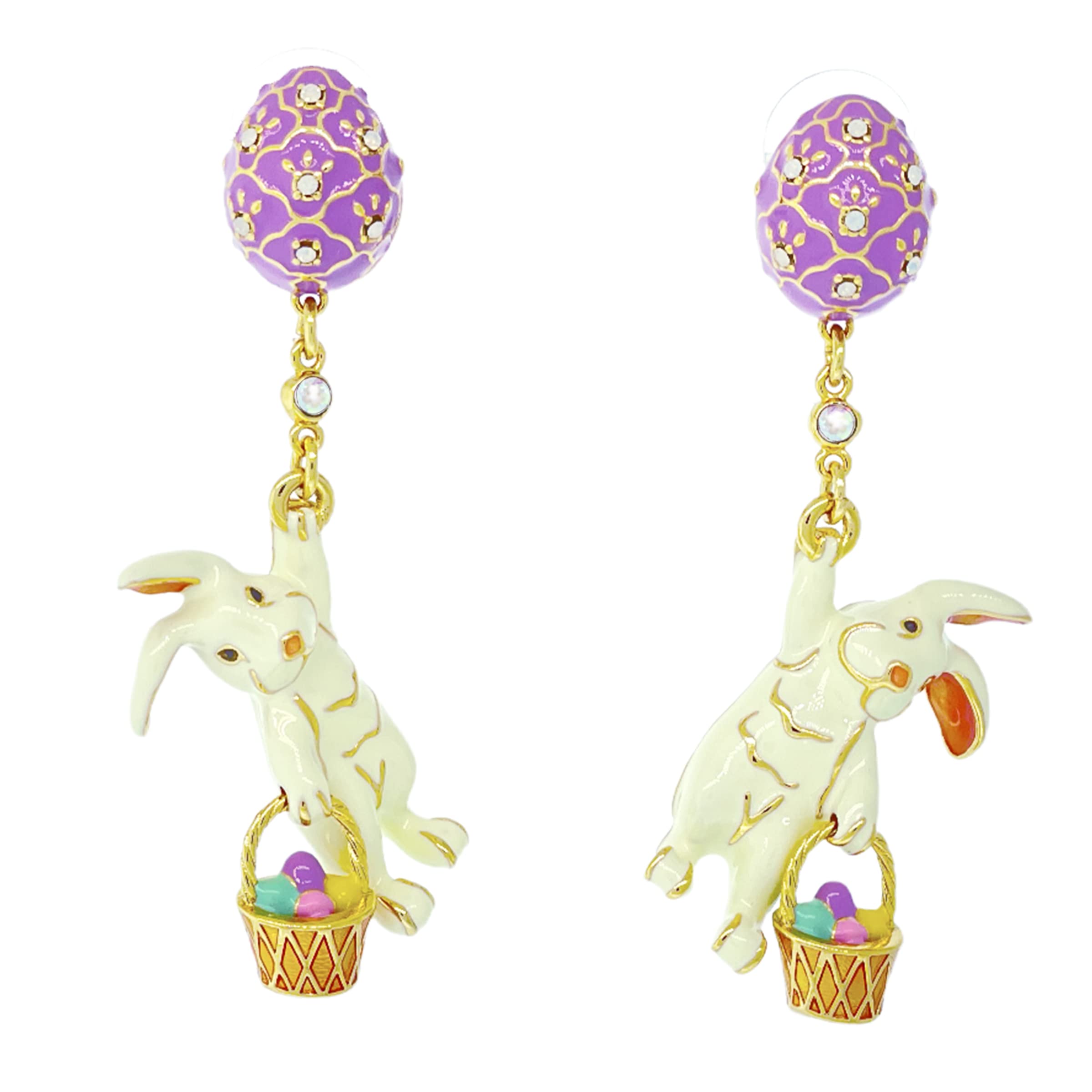 Handmade 18k Gold Plated Bunny & Egg Drop Earrings for Women - Elegant Easter Fashion Jewelry Gift for Girls | Perfect for Easter Celebrations, Parties & Spring Outfits
