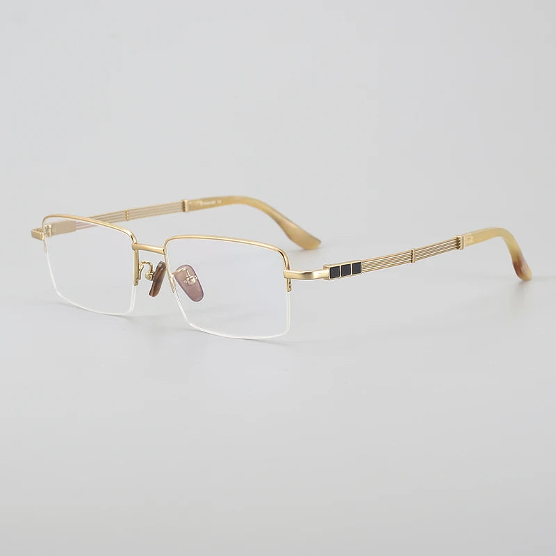 Aror Unisex Semi-Rimless Square Titanium Horn Temple Eyeglasses 494115 - Lightweight & Durable Eyewear for Work, Reading, and Fashion