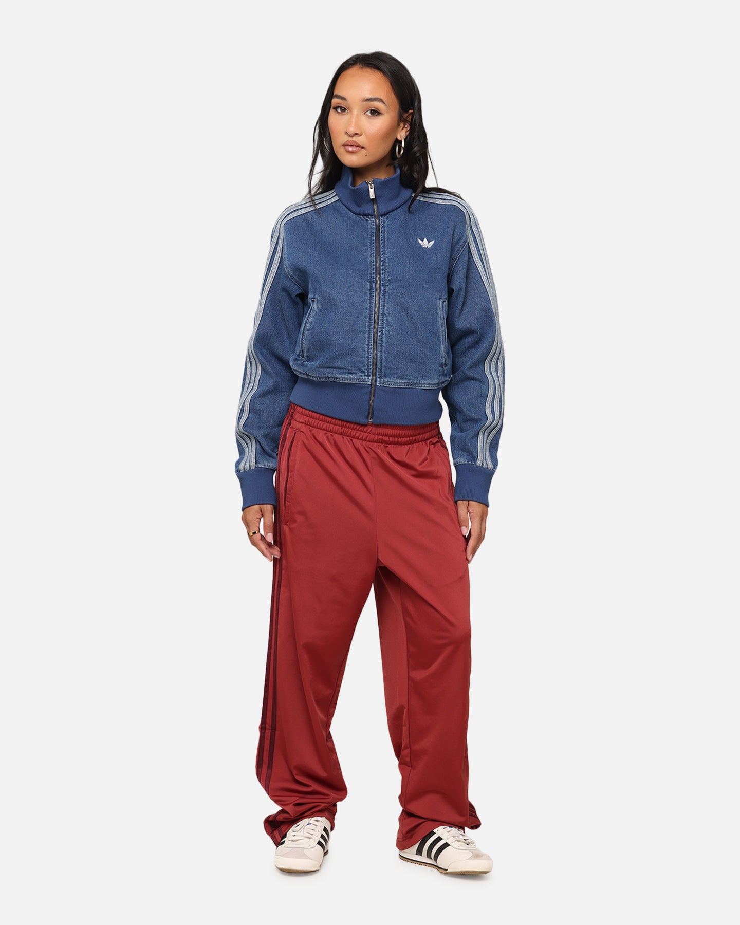 Adidas Women's Denim Track Jacket - Indigo Blue Lightweight Casual Jacket for Running, Workout & Streetwear Fashion