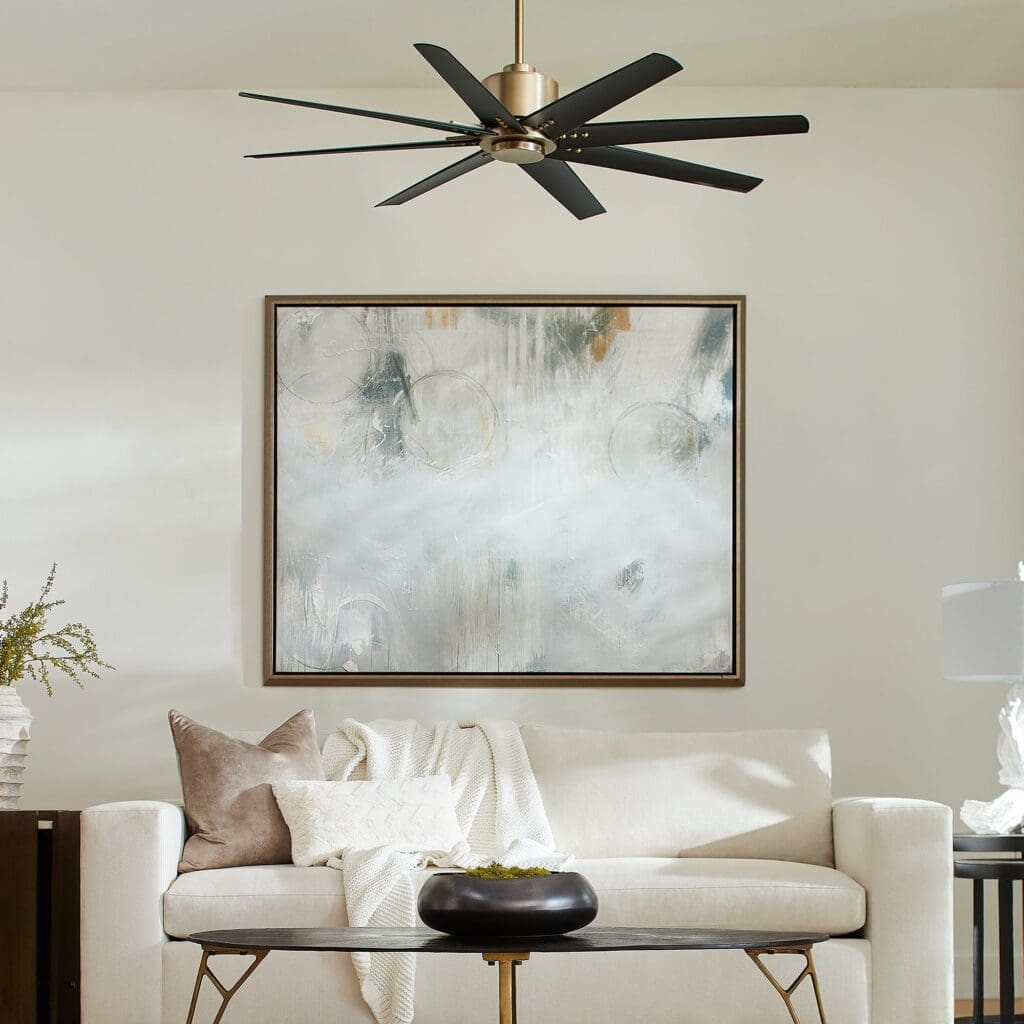 56 Inch 8-Blade Ceiling Fan with Remote Control - Aged Brass & Black Finish - Oxygen FLEET 3 112 40 - Perfect for Living Room, Bedroom, and Outdoor Spaces