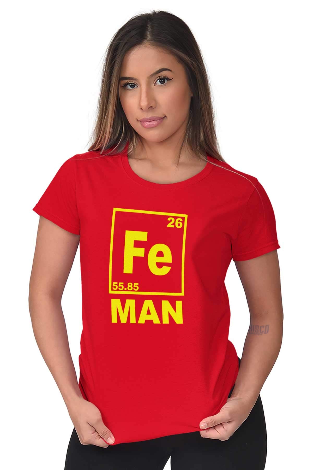 Fe Iron Science Elements Superhero Graphic Tee for Women & Juniors - Perfect for Science Lovers, Chemistry Enthusiasts & Superhero Fans