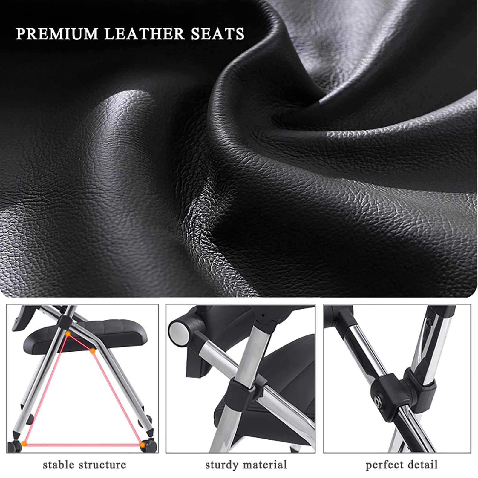 Ergonomic Folding Office Chair with Wheels & Arms - Adjustable Leather Padded Seat for Home & Workspace - Black - Perfect for Small Spaces, Guest Seating & Temporary Workstations