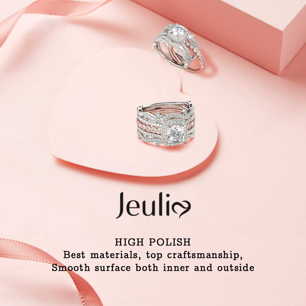 Jeulia Two Tone Interchangeable Rose Gold Plated Engagement Ring Set - Halo Round Cut Twisted Bridal Rings in Sterling Silver for Wedding, Anniversary & Promise - Perfect for Proposals, Bridal Jewelry & Romantic Gifts