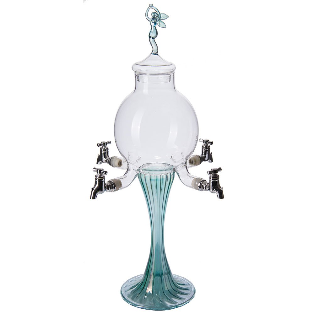 Premium Glass Absinthe Fountain with Green Fairy Lid - 4 Spout Design for Perfect Drip Dispensing | Ideal for Home Bars, Cocktail Parties & Bohemian Decor