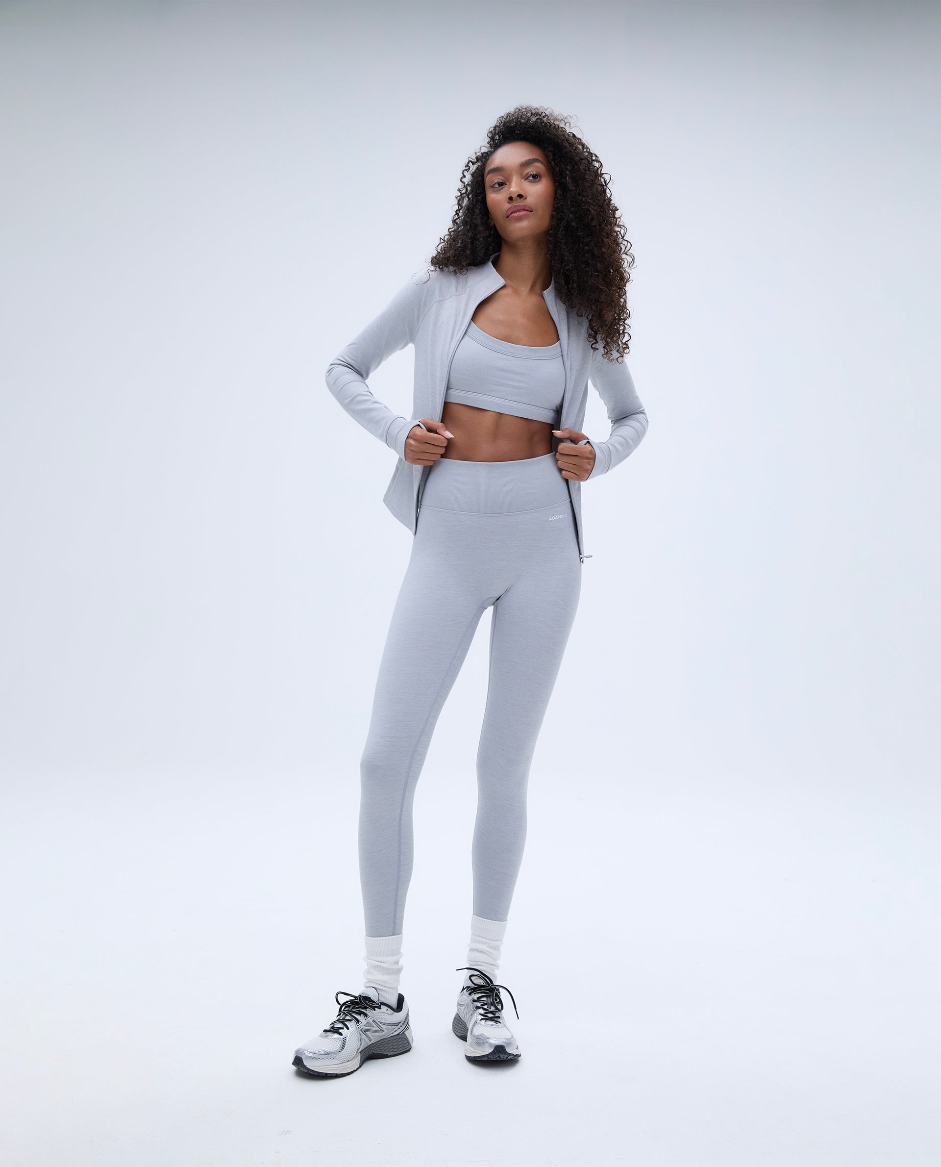 High-Waisted Brushed Leggings for Women - Light Grey Melange - Soft & Comfortable Yoga Pants for Workout, Lounge & Everyday Wear