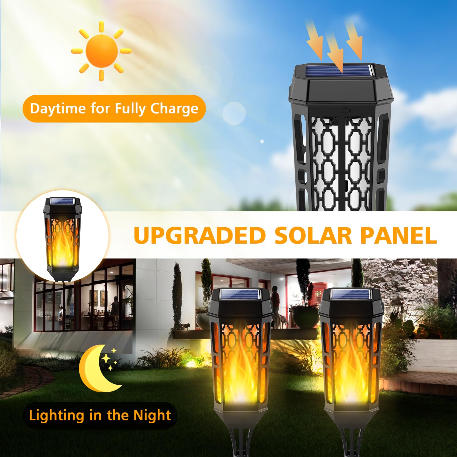 PHEJIE Solar Flame Lights Outdoor Waterproof - Flickering Flame Solar Pathway Lights for Garden, Yard, Lawn & Patio - Landscape Decoration Lighting (6 Pack) - Perfect for Halloween, Christmas & Outdoor Party Decorations