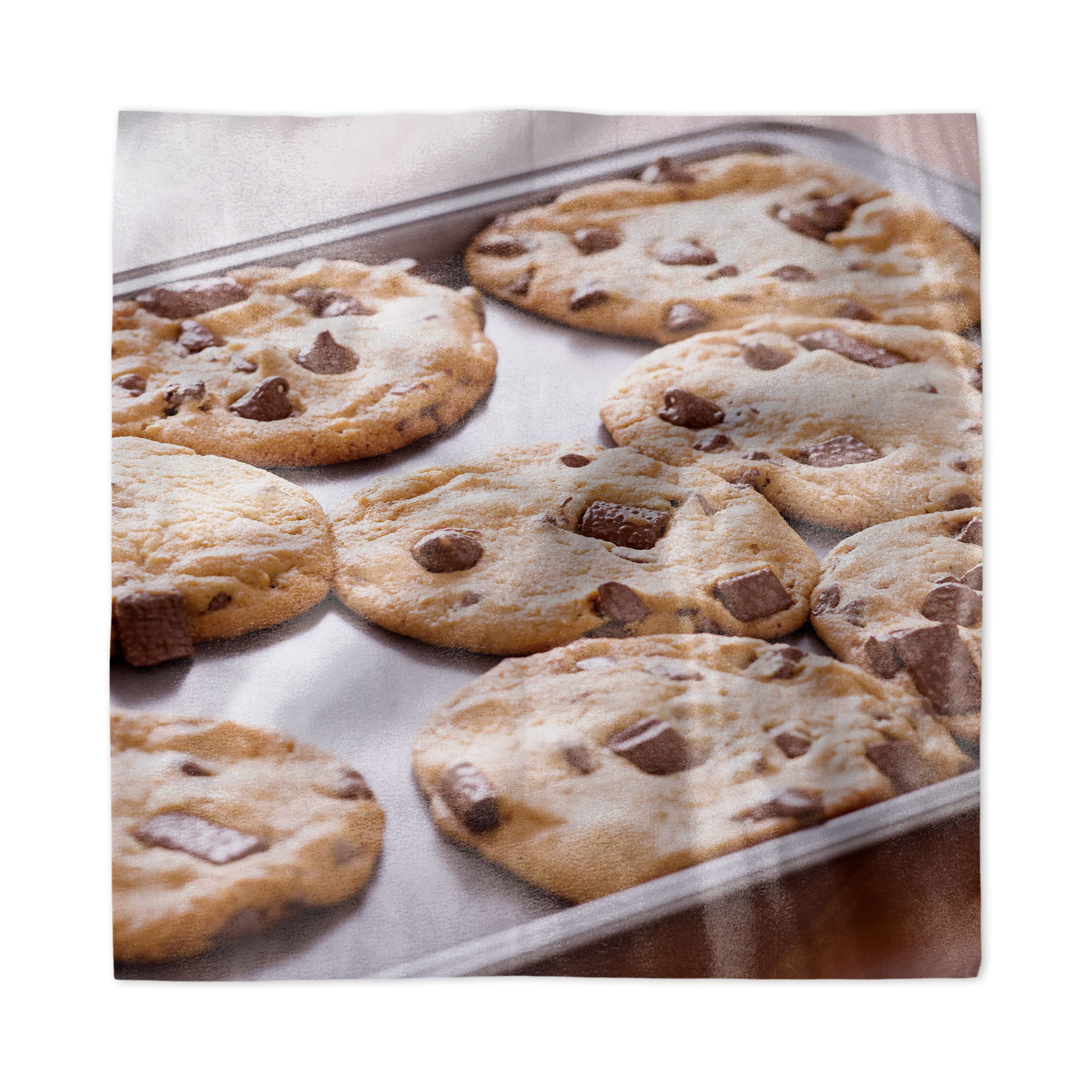 Ambesonne 4-Pack Cookie Print Satin Napkins - 12x12 Inch Square Decorative Dinner Napkins with Chocolate Chip Baking Theme for Parties, Dining & Home Decor | Perfect for Holiday Gatherings, Tea Time & Cookie-Themed Events