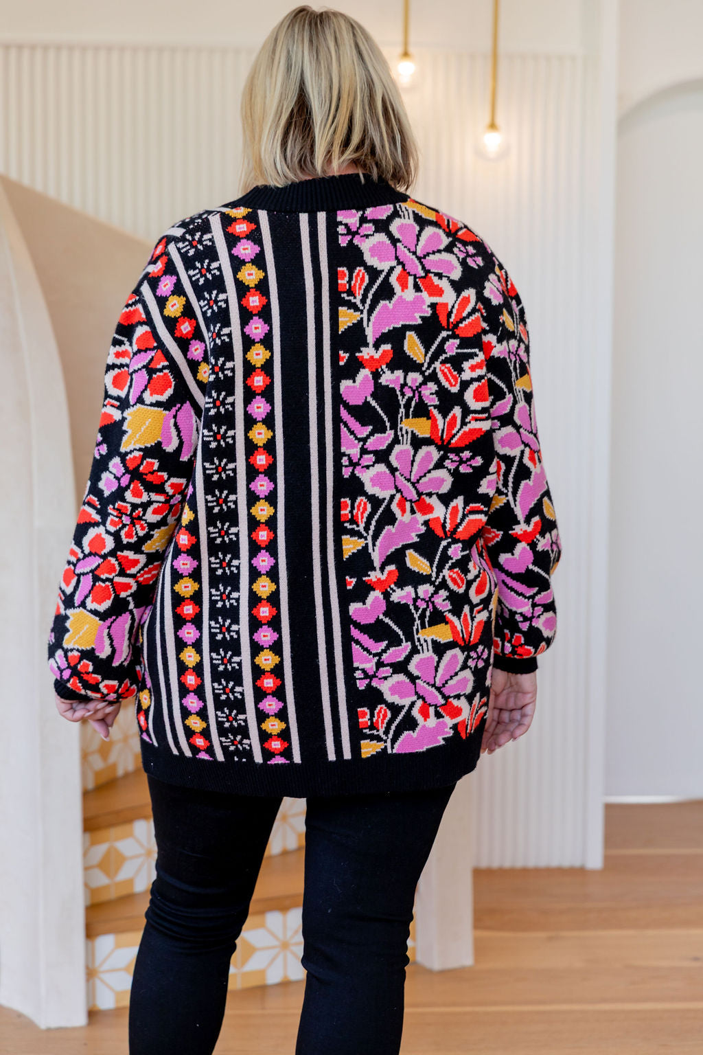 Prague Knit Cardigan - Winter Botanica Stripes Sweater for Women | Cozy & Stylish Cold Weather Fashion | Perfect for Office, Dates & Holiday Gatherings