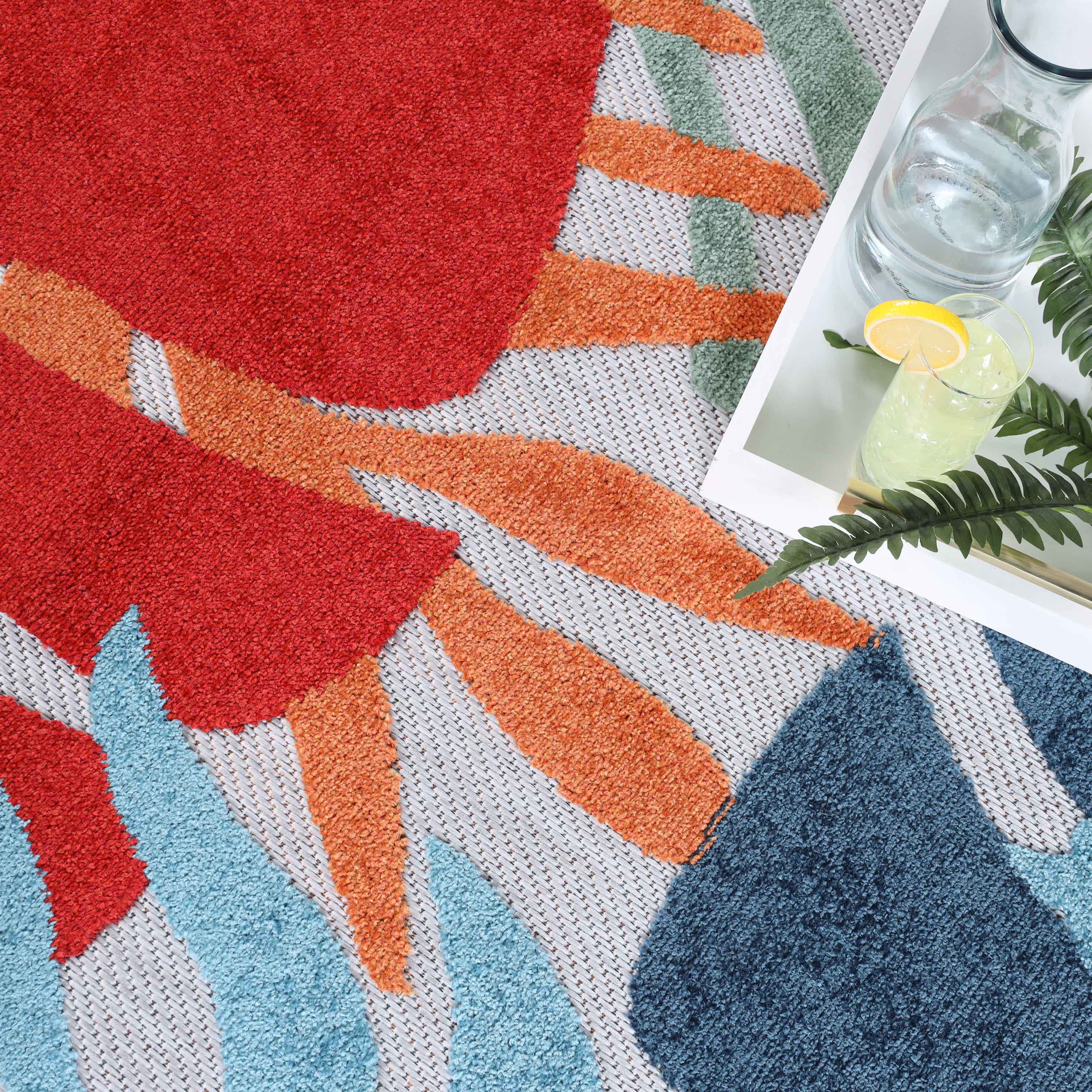 Waikiki Oversized Tropical Leaves Coastal Indoor Outdoor Area Rug - Perfect for Beach House, Boho Living Room, and Patio Decor