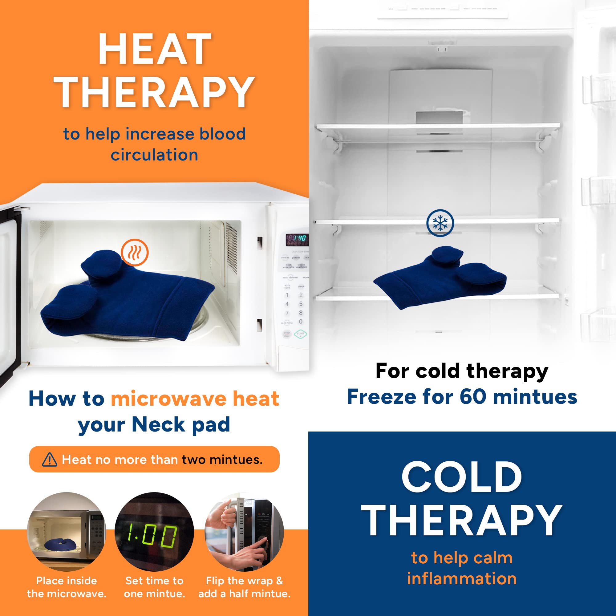 SunnyBay Weighted Microwaveable Heating Pad for Shoulder & Upper Back Pain Relief - Large Navy Blue Flax Seed Wrap with Washable Cover | Perfect for Neck Pain, Muscle Relaxation & Stress Relief at Home or Office
