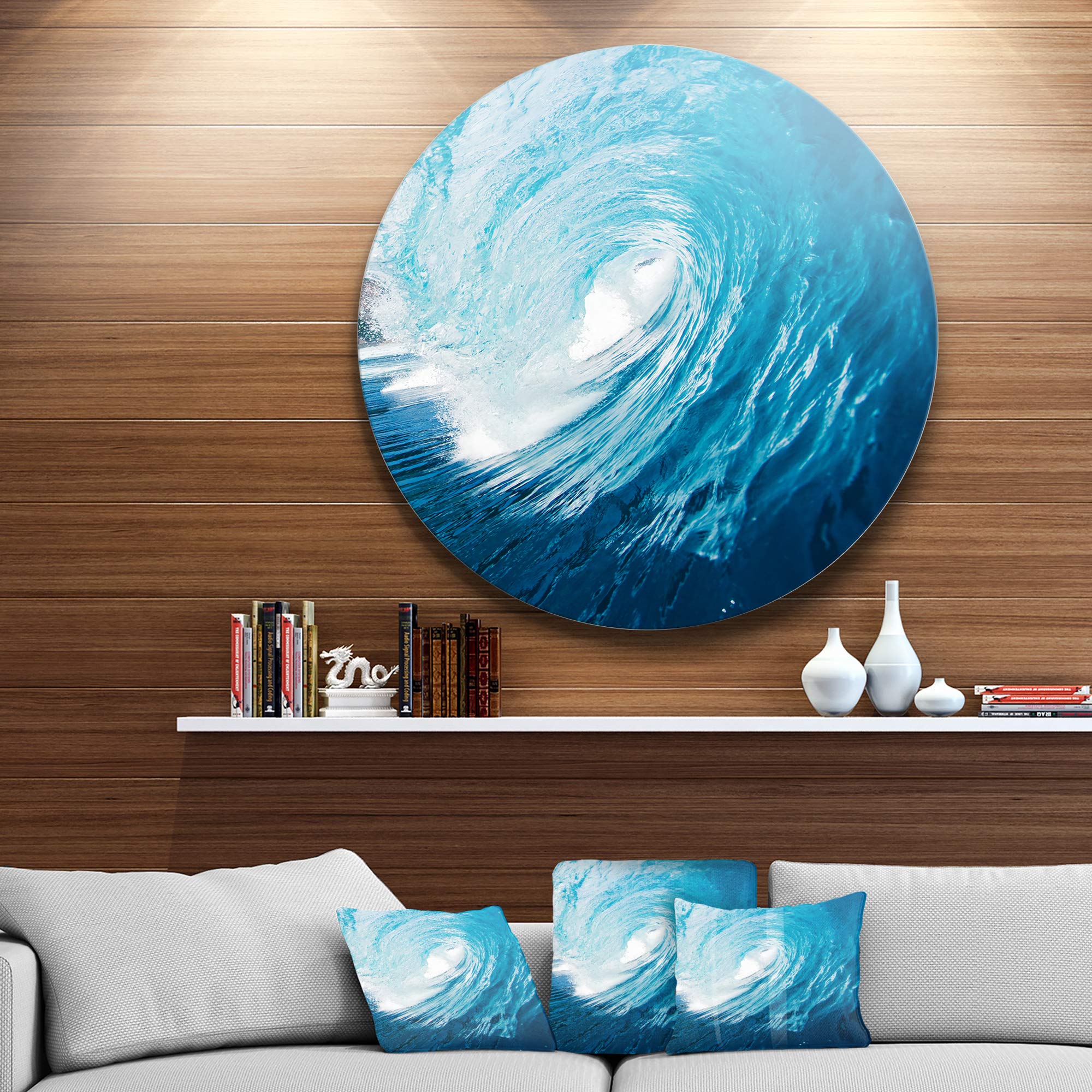 DesignArt Round Metal Wall Art - Ocean Waves in Hawaii Photography, Modern Home Decor for Living Room, Bedroom & Office