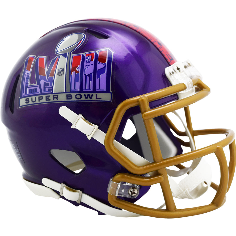 Official Riddell Mini Speed Football Helmet - Super Bowl 58 Collectible, Purple NFL Replica Helmet for Fans & Decor | Perfect for Game Day, Sports Memorabilia Collection & Man Cave Display