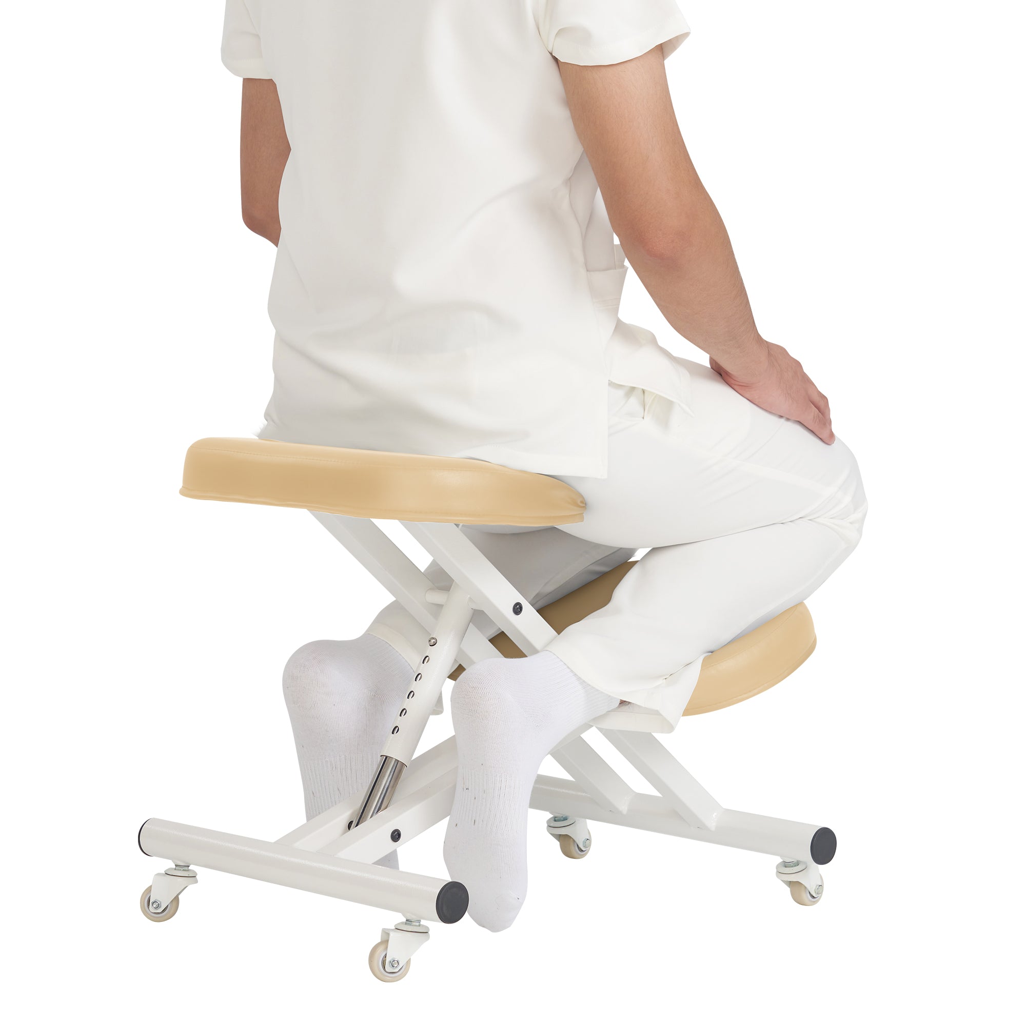 Ergonomic Metal Foldable Kneeling Chair for Office & Home - Posture Correction Stool with Adjustable Height | Improves Sitting Posture & Back Pain Relief | Perfect for Work, Study & Meditation (Cream/Black Options)